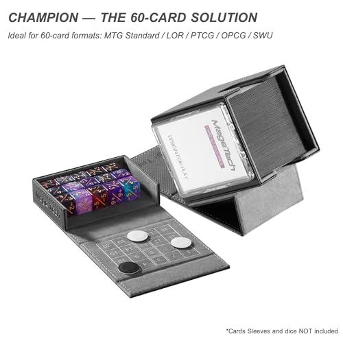 Mage Tech Adventurer [Champion] 60-Card Solution - Avatar Holder + Pocket Dice Box with Life Tracker - Rugged, Expandable - MTG Standard/LOR/PTCG - Black/Grey - color: 2. Artifact (Black/Grey), style: 3. Champion[60-card solution]