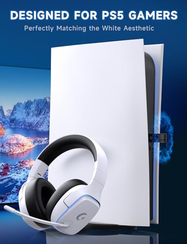 Gvyugke 2.4GHz Wireless Gaming Headsets for PS5, PS4, PC, Switch - Bluetooth 5.3 Gaming Headphones with Noise Canceling Mic, 7.1 Surround Sound, 70H Battery, Blue Lighting - White - color: White