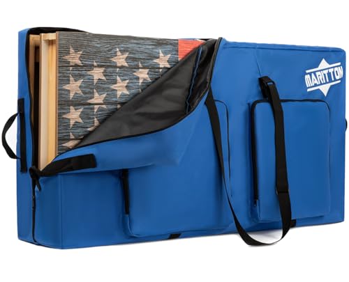 Cornhole Carrying Case Fits 4' x 2' Regulation Size Board | Cornhole Carry Bag with Protective Padded Foam and Two Large Pockets for Cornhole Bags. - color: BLUE