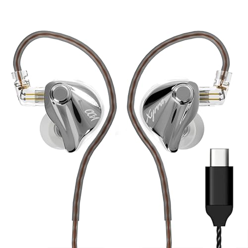 CCA Xyrra Dual Driver in-Ear Monitor Headphones,1DD+1BD HiFi IEM Earphones,Wired Gaming Earbuds for Gamers Musicians - color: Silver, style: Without Mic,USB-C