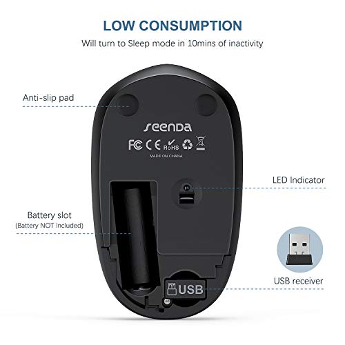 seenda Wireless Mouse, 2.4G Noiseless Mouse with USB Receiver Portable Computer Mice for PC, Tablet, Laptop, Notebook - Blue & Black - color: Blue and Black