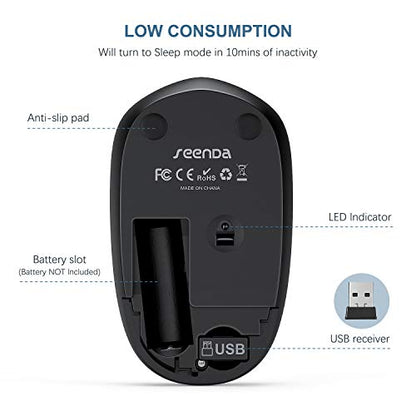 seenda Wireless Mouse, 2.4G Noiseless Mouse with USB Receiver Portable Computer Mice for PC, Tablet, Laptop, Notebook - Blue & Black - color: Blue and Black