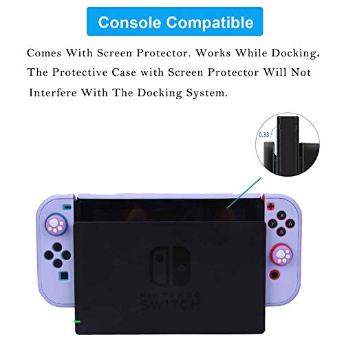 COMCOOL Dockable Case for Nintendo Switch 3 in 1 Protective Cover Case for Nintendo Switch and Joy-Con Controller with Screen Protector and Thumb grips - Purple - color: Purple
