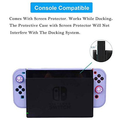 COMCOOL Dockable Case for Nintendo Switch 3 in 1 Protective Cover Case for Nintendo Switch and Joy-Con Controller with Screen Protector and Thumb grips - Purple - color: Purple