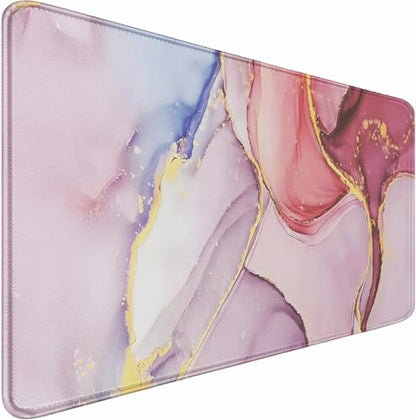 Extra Large Mouse Pad 31.5 x 11.8 in, Gaming Mousepad with Stitched Edges, Premium Microfiber Cloth Surface, Waterproof Non-Slip Base Keyboard Desk Mat for Home Office Gaming, Marble Pink - color: Marble Pink, size: 31.5L x 11.8W inches