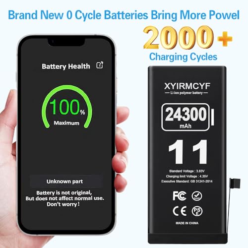 XYIRMCYF 24300mAh Super Capacity Battery Compatible with iPhone 11, 0 Cycle Li-Polymer Replacement Battery for iPhone 11, with Professional Repair Tool Kit - color: 11-24300