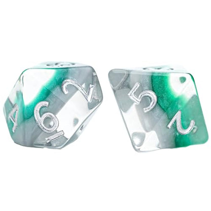 Gate Keeper Games & Dice: Eclipse Dice Elven - 7 Piece RPG Dice Set, Silver & Sylvan Green, 7 Resin Dice for Role Playing Games, 4-Layered Polyhedral - style: Elven