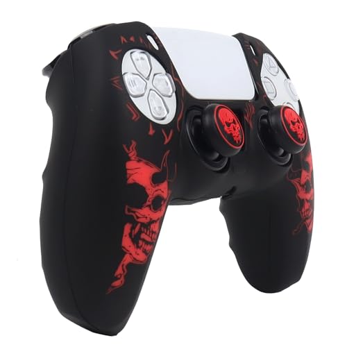 Horned Skull Controller Skin Cover Compatible with PS5/Playstation 5 Controller, RALAN Protector Case Customised Thumb Grip - color: Horned skull Black Red
