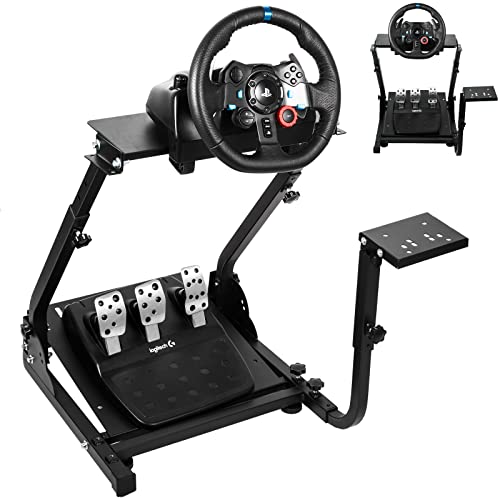 Dardoo Racing Wheel Stand Foldable Fit for Logitech G29 G25 G923, for Thrustmaster T80 T150 TX F430, for Fanatec Adjustable Steering Frame Stand, Wheel and Pedals Not Included