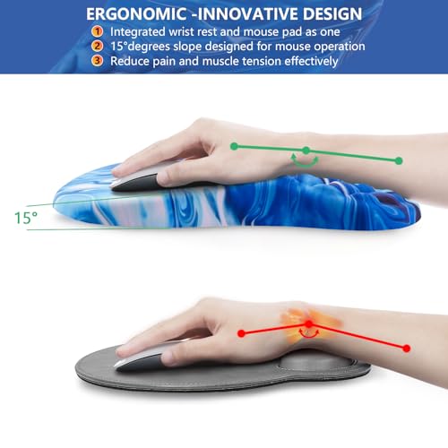Mouse Pad Wrist Support, Ergonomic Mouse Pad with Wrist Rest, Comfortable Computer Mouse Pad for Laptop, Pain Relief Mousepad with Non-Slip PU Base Ocean Blue - color: Ocean Blue