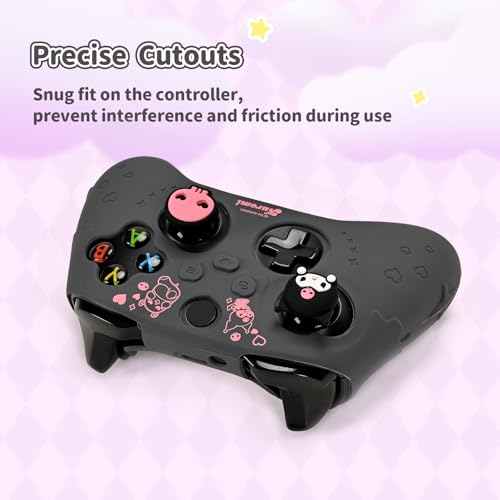 Kuitmor Controller Cover Skin for Xbox Series X/S,Soft Silicone Anti-Slip Protective Cover Skin Case Compatible with Xbox Controller with 2 Thumb Grip Caps and 1 Sticker (Black Kuromi) - color: Black Kuromi