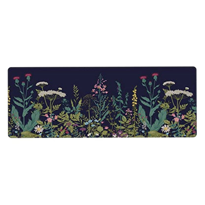 Flower Extended Gaming Mouse Pad Abstract Black Desk Mat 31.5x11.8 Inch Floral Texture Non-Slip Rubber Base Weeds Mousepad Stitched Edges Keyboard Mouse Mat Desk Pad for Office Home Game - color: Flower