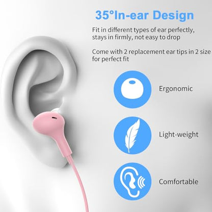 USB Earbuds with Microphone for PC Laptop,Wired USBA Headset with Mic in Ear Buds Noise Isolating Light Laptop Earphones Headphones for Dell HP Surface Computer Office Zoom Work Gaming School,Pink - color: Pink