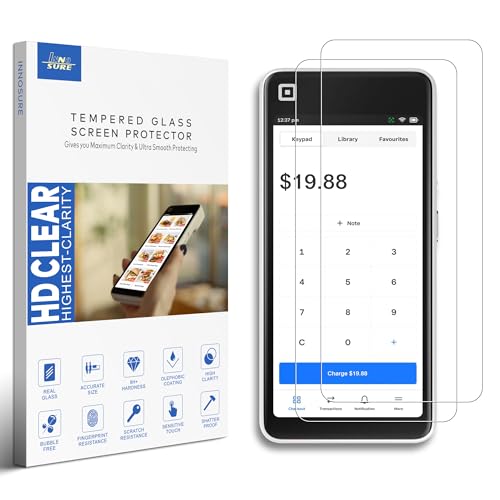 [2-PACK] Tempered Glass Screen Protector Designed for Square Handheld Portable POS Device 6.2" Touchscreen Anti Scratch/Fingerprint (HD Clear) - color: Handheld - HD Clear
