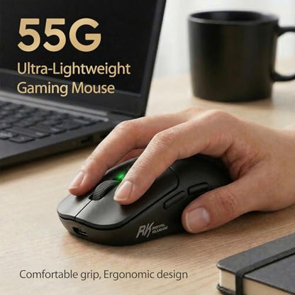 RK ROYAL KLUDGE MO1 Wireless Mouse, 55g Ultra-Lightweight Computer Mice, 6 Programmable Buttons, Quiet Click, 2.4GHz/Bluetooth/Wired, 6000 DPI Optical Sensor, Black - color: Black