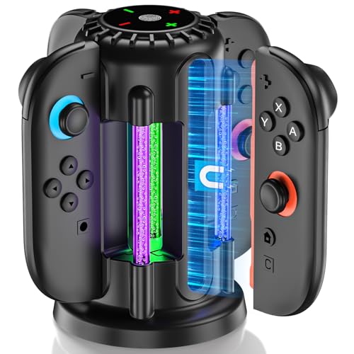 Switch-2-Joycon-Charger - Charging Dock for 2025 Nintendo Switch 2 JoyCon Controllers, Magnetic & Bubble LED Light, Fast Charging Station for Nintendo Switch2 Joy-con 2 Controllers Accessories, Black - color: Black