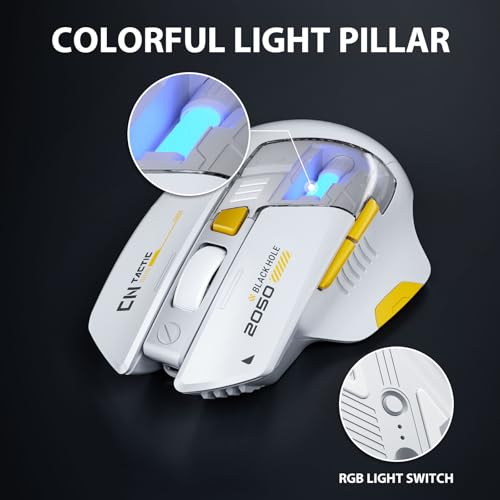 INPHIC A9 Explorer Bluetooth Mouse, Dual-Mode Bluetooth 5.0/2.4G, 2400 DPI, Visible Battery Indicator, RGB Mouse for Laptop, White - color: White