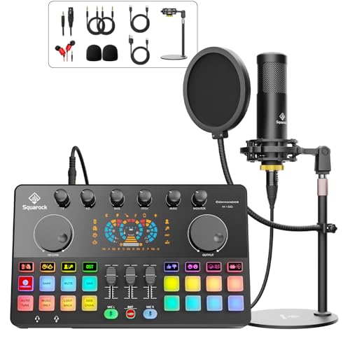 Podcast Equipment Bundle All-in-One with Dual XLR-3.5 Condenser Micophone with Mic Pop Filter Audio Equipment for Live Streaming/ Recording, Online Gaming for Phone/ Laptop/ PC Audio Interface M100 - style: M100-1C (1 mic)