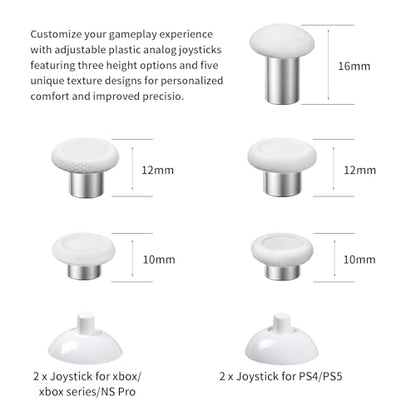 RALAN Replacement Interchangeable Thumbsticks Joysticks Repair Kit for Xbox One, Xbox Series X/S, PS4/PS5/NS Pro Controllers, 3 Height Plastic Base, 5 Grip Designs (White) - color: White