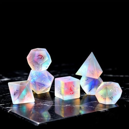 LUCKY-M Gemstone Dice DND Dice Dungeons and Dragons Dice Set RPG Dice Sets D&D Accessories Gift (Frosted Rainbow - Ankh) - color: Frosted Rainbow - Ankh