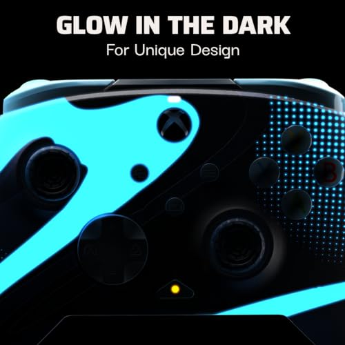PDP Gaming REMATCH GLOW Enhanced Wired Controller: Licensed Xbox Series X|S Gamepad, Xbox One, Windows PC, Mappable Back Buttons, Audio Controls, Customizable Companion App: Blue Tide Glow in the Dark - color: Blue Tide (Glow in the Dark), style: Controll