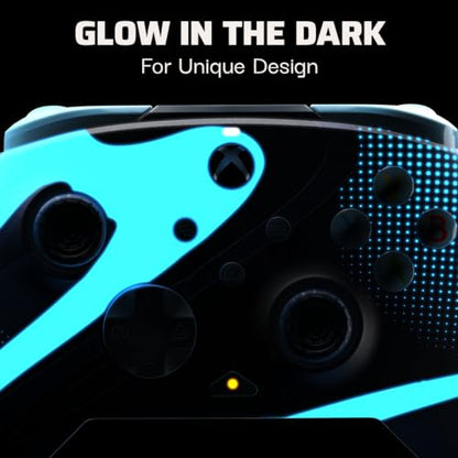 PDP Gaming REMATCH GLOW Enhanced Wired Controller: Licensed Xbox Series X|S Gamepad, Xbox One, Windows PC, Mappable Back Buttons, Audio Controls, Customizable Companion App: Blue Tide Glow in the Dark - color: Blue Tide (Glow in the Dark), style: Controll