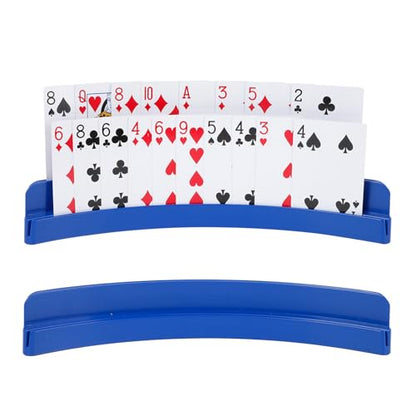 2 Packs of Double-Layer Card Holders，Playing Card Holder for Kids Adults Hands Free Card Holder for Family Card Game Nights Poker Parties - color: Blue-black(2pack)