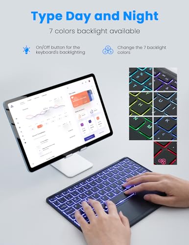 LAMA Backlit Bluetooth Touchpad Keyboard for iPad Pro/Air/Mini, Ultra-Slim Rechargeable Wireless Keyboard and Mouse for iPhone 15/14/13 Pro/Samsung/Tablet/PC/Laptop/iOS/Windows/Android, BK - color: Dark