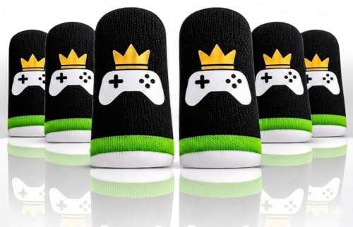 King of The Game - Improved Materials Gaming Finger Sleeves (6 Pack) for Touch Screens and Controllers. Skin-Protective, Ultra-Sensitive, Sweat-Resistant, Breathable and Stretchable. (Green) - color: Green