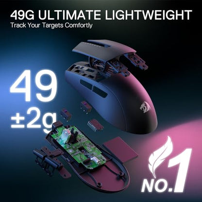Redragon M916 Wireless 49G Ultra-Light Gaming Mouse 8K DPI Remapping Keys | Cable-Free 0 Delay, Dedicated for FPS Gamers, Redefine Keybinding Macro, Ergonomic Grip Body Comfort