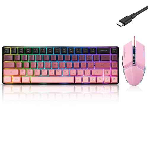 Guiheng Wired 60% Gaming Keyboard and Mouse Combo, Ultra-Compact 61 Keys RGB Backlit Mini Keyboard, Lightweight 3200 DPI Optical, Wired Gaming Set for Windows,PC, MAC PS5 Xbox Gamer(BlackBerry Pink) - color: Blackberry Pink combo