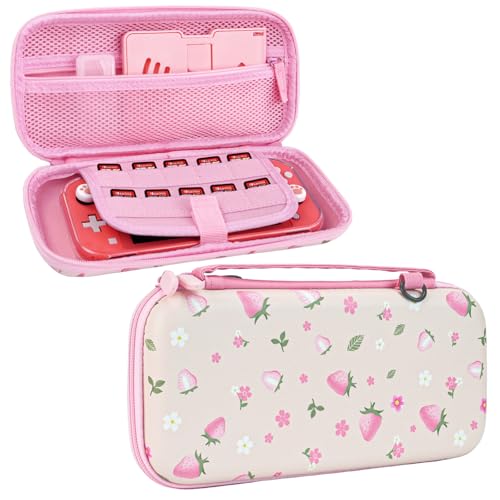 Switch Lite OLED Case Carrying Case- for Nintendo Switch Accessories with Detachable Shoulder Strap,Hard Shell Protective Cover Travel Bag with 10 Game Card Slots,for Girls Cute Strawberry Pink - color: Strawberry Pink, size: for Nintendo Switch OLED/Lite