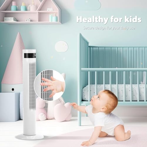 Antarctic Star Tower Fan 85°Oscillating Fan Quiet Cooling 12H Timer Remote Control Bladeless Electric 3 Speeds Wind 3 Modes, 35INCH, WHITE | 85° Oscillating, Quiet Remote Control Bladeless 3 Wind Mode 12H Timer for Bedroom Office - color: White, size: 35