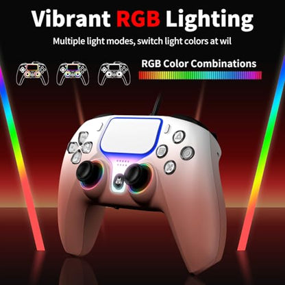 NBCP for PlayStation 5 Wired Game Controller,Compatible With PS5, PS4,PC and Steam Gamepads,Dual Vibration and Hall Effect Triggers,6-Axis Gyroscope,Turbo Function and 3.5mm Headphone Jack - color: Rose Gold