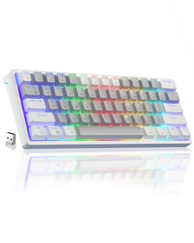 SK961 60% Wireless Gaming Keyboard with Triple Mode BT5.0/2.4GHz/USB-C Wired,RGB Backlight 61 Keys Wireless 60% Keyboard Hot Swappable Mechanical Keyboard,Red Switch - color: SK961-greywhite-redswitch