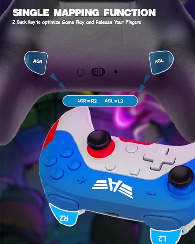 pedroshaw 2 Pack Wireless Controller Compatible With Switch/Lite/OLED/PC, Small Pro Controller With 6-Axis Gyro, Programe, Dual Vibration, Turbo, Share - Gift for Kids - color: Blue&Red