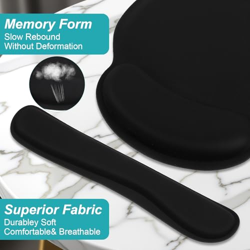 8 Pcs Ergonomic Mouse Pad and Keyboard Wrist Rest Set, Memory Foam Support for Comfortable Typing, Black Computer Gaming Office Home Accessories