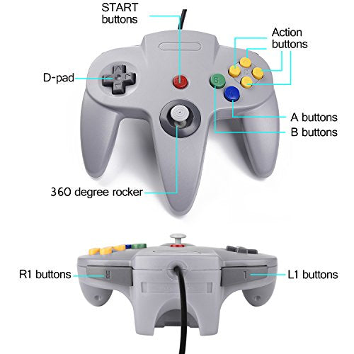 iNNEXT 2 Pack USB N64 Controller, Wired PC Gamepad [3D Analog Stick] Compatible for Windows PC iOS MAC Linux Raspberry Pi Genesis Higan Project 64 Retropie OpenEmu Emulator (Plug & Play) (Grey)