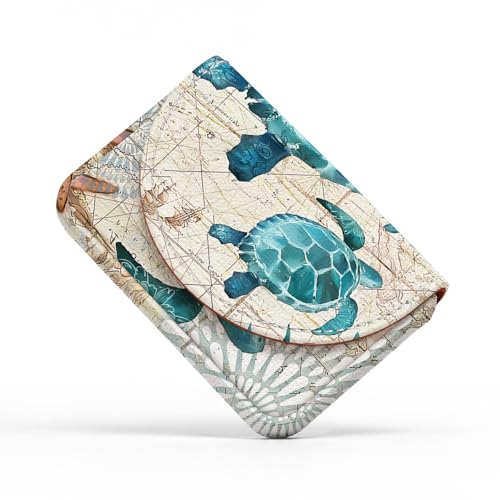 Business Card Holder，PU Leather Business Card Case for Purse，Pocket Travel Name Card Case Holder Wallet for Men Gift，Portable Magnetic Business Card Carrier Sea Turtle - color: Sea Turtle