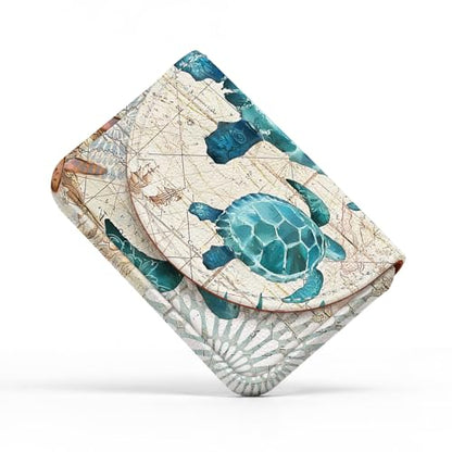 Business Card Holder，PU Leather Business Card Case for Purse，Pocket Travel Name Card Case Holder Wallet for Men Gift，Portable Magnetic Business Card Carrier Sea Turtle - color: Sea Turtle