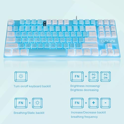 CHONCHOW Blue Keyboard and Mouse Combo, 87 Keys TKL USB Wired LED Light Up Backlit Keyboard, 800-3200 DPI RGB Mouse, Blue Mouse and Keyboard Combo for PS4 PS5 PC Laptop Mac Computers