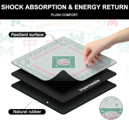 Mahjong Mat for Table with Rules, 31.5" x 31.5" Noise Reduction Non Slip Waterproof Mah Jong Table Mat with Carrying Bag, Suitable for Mahjong, Poker, Board Games, Dominoes, and Card Games(Cyan) - color: Cyan