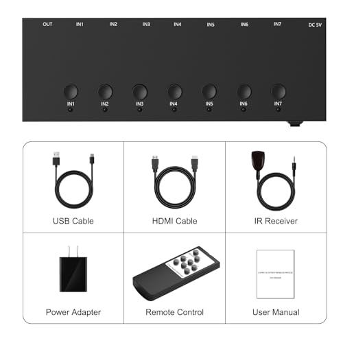 Y.D.F 7 Port HDMI Switch, 4k@60Hz HDMI Switcher 7 in 1 Out HDCP 2.0 Manual HDMI 2.0 Hub Support 3D Compatible with Nintendo Switch/OLED/Xbox/ PS5/4 Blu-Ray Player Fire Stick Roku Apple TV Chromeca - size: HDMI Switch 7 Port 4K New Version