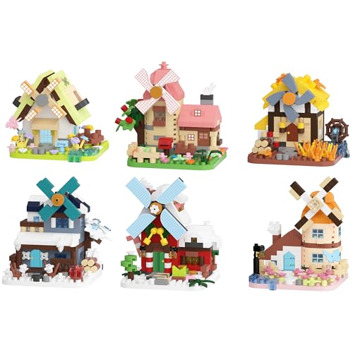 6 Set Windmill Cottage Mini House Building Toy | Micro set miniature block with construction model for adults teens birthday gift. Creative cabin home decor. - style: 6 Set