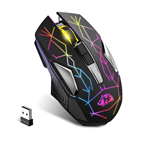 FELICON Wireless Gaming Mouse, Rechargeable Silent Click Adjustable DPI Optical Computer Mice, 2.4Ghz Wireless Mouse with Colorful LED Backlit for Windows/Mac/Linux/PC/Laptop(Star Black) - color: Star Black