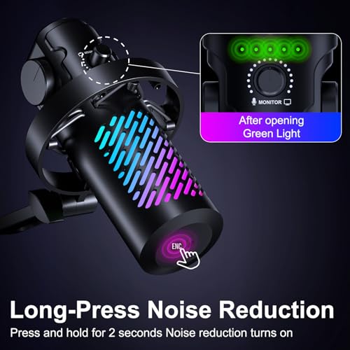 CG1 RGB Condenser Microphone Plug & Play, Noise Cancellation, Mute,Computer/Mic Monitoring Balance Adjustment, Headphone Jack, Desktop Stand for Gaming, Streaming, Podcasting, PC/Type-C Phones