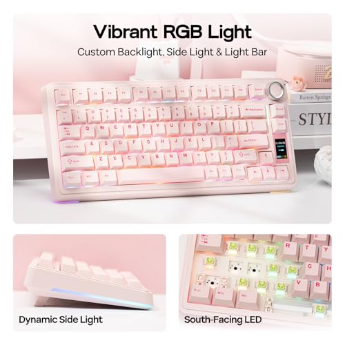 EPOMAKER X Aula EA75 MAX Wireless Gaming Keyboard with Screen & Knob | 5000mAh, Hot-Swap, Lubed Switches, RGB Backlit, Creamy Gasket, 75% Mechanical Keyboard (Pink, Reaper Switch) - color: Pink, size: Reaper Switch