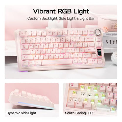 EPOMAKER X Aula EA75 MAX Wireless Gaming Keyboard with Screen & Knob | 5000mAh, Hot-Swap, Lubed Switches, RGB Backlit, Creamy Gasket, 75% Mechanical Keyboard (Pink, Silent Cotton Candy Switch) - color: Pink, size: Silent Cotton Candy Switch