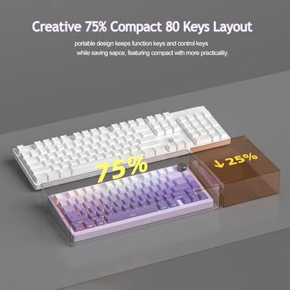 MageGee LIGHT75 Wireless Creamy Keyboard, Tri-Mode Bluetooth/2.4GHz/USB-C RGB Backlit, Gasket Hot Swappable Custom Gaming Keyboard for Win/Mac/PC, with Knob, Side Printed PBT Keycaps, Purple - color: White Purple/Purple Bird Switch