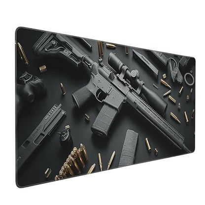 Extended Gaming Mouse Pad with Military Weapon Design, Large Desk Mat for Keyboard and Mouse, Black, 35.4 x 15.7 inches - color: Cool Military Weapon Mouse Pad